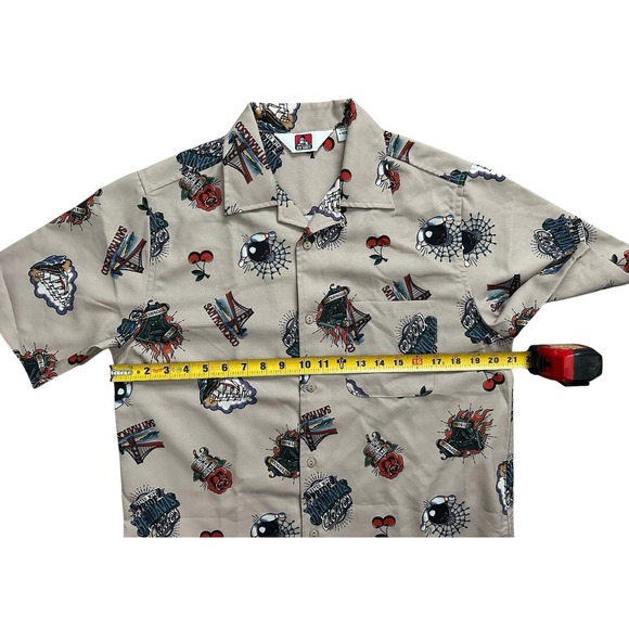 Rare Ben Davies Tattoo Print Inked Button San Francisco Beige Shirt Sz S Unisex - Picture 4 of 12